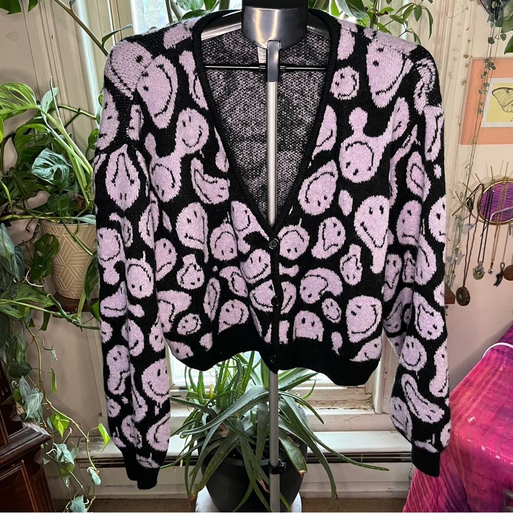 H&M Black and Pink Patterned Cardigan